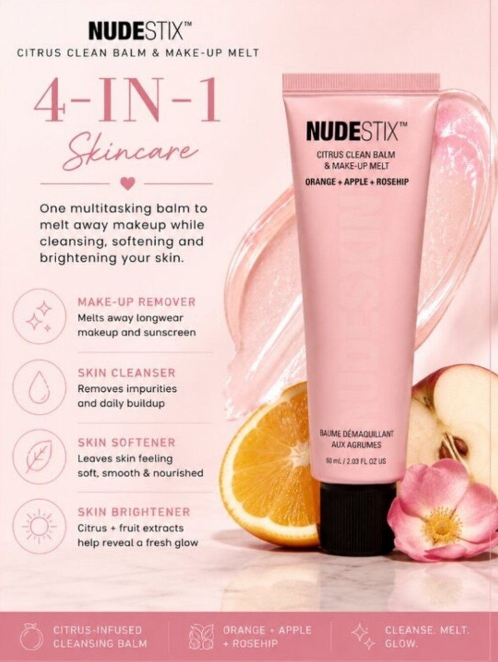 NUDESTIX Citrus Clean Balm Makeup Melt Orange Apple Rosehip 60mL NIB